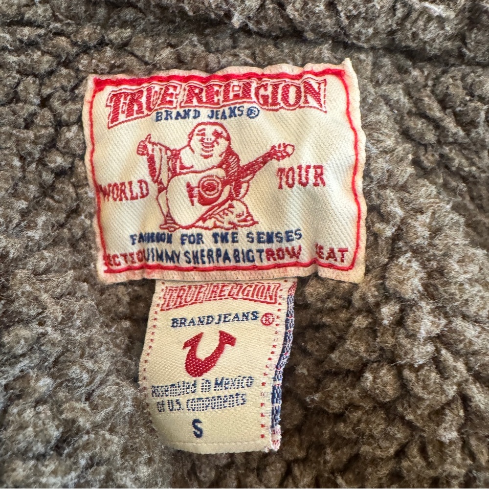 True Religion Corduroy Sherpa Jacket Brown Trucker World Tour Size Small - Picture 9 of 13
